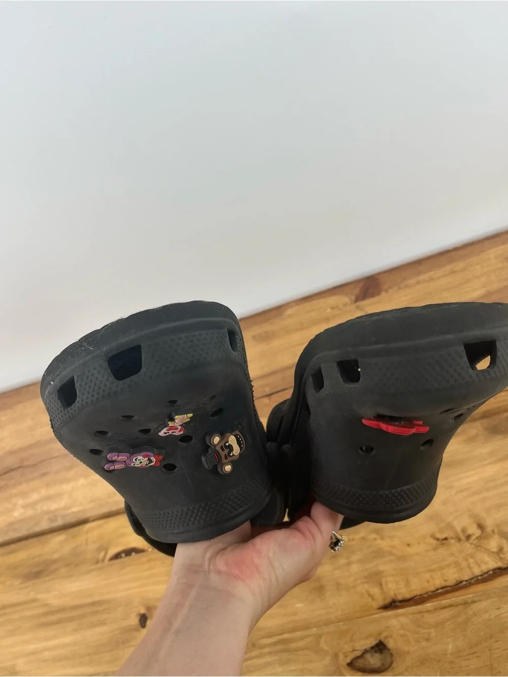 CROCS Kids Black Slip-On Clogs with Colorful Charm Accents